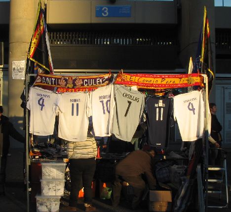 Real Madrid merchandise vendors outside the stadium