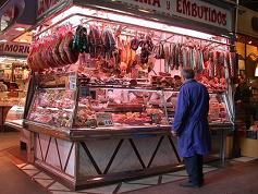 A typical Spanish butchers displaying Jamon