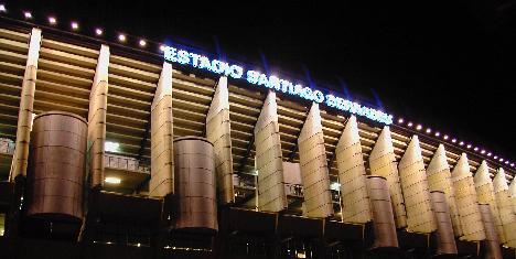 Real Madrid, Santiago bernabeu stadium lit up from the outside