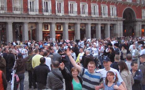 Bolton fans in Plaza Mayor